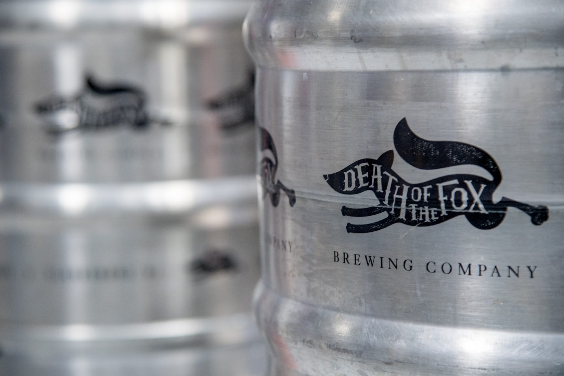 Close-up of a Death of the Fox Brewing Company keg