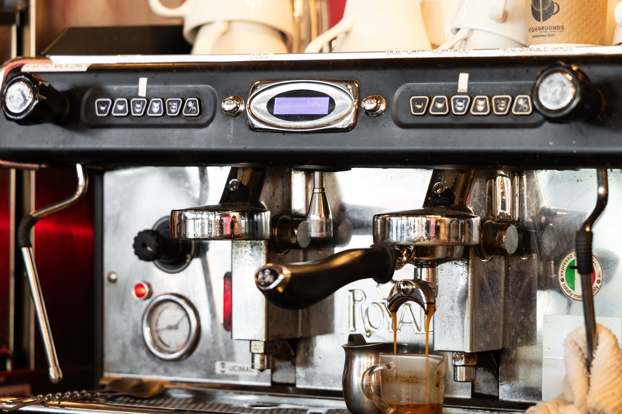 Espresso shots pulling at High Grounds Coffee Roasters in Glassboro
