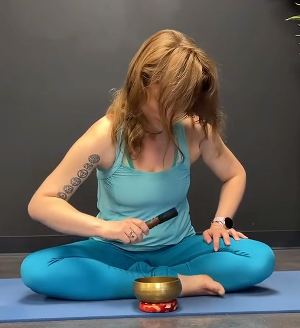 Sound bowl meditation in the High Grounds Lounge Wellness Center