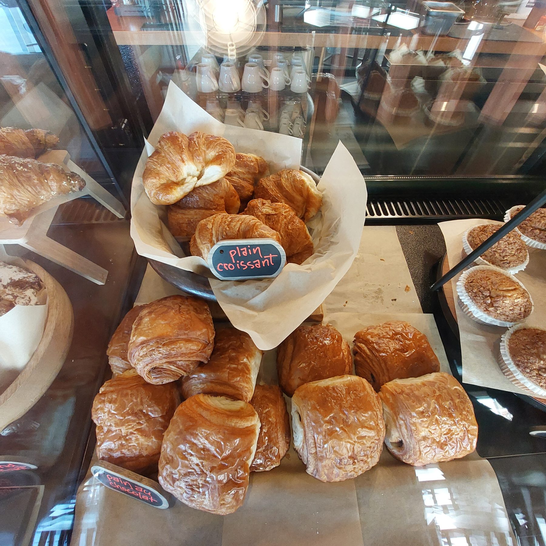 Basket of croissants in the High Grounds Glassboro pastry case
