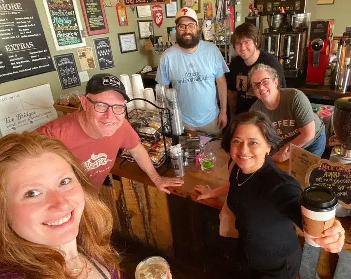The Death of the Fox crew gathered behind the bar in Clarksboro