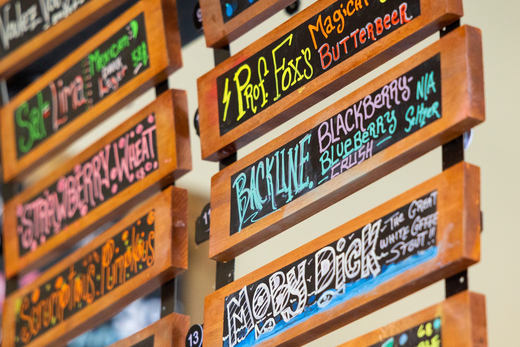 Beer tap list board at Death of the Fox