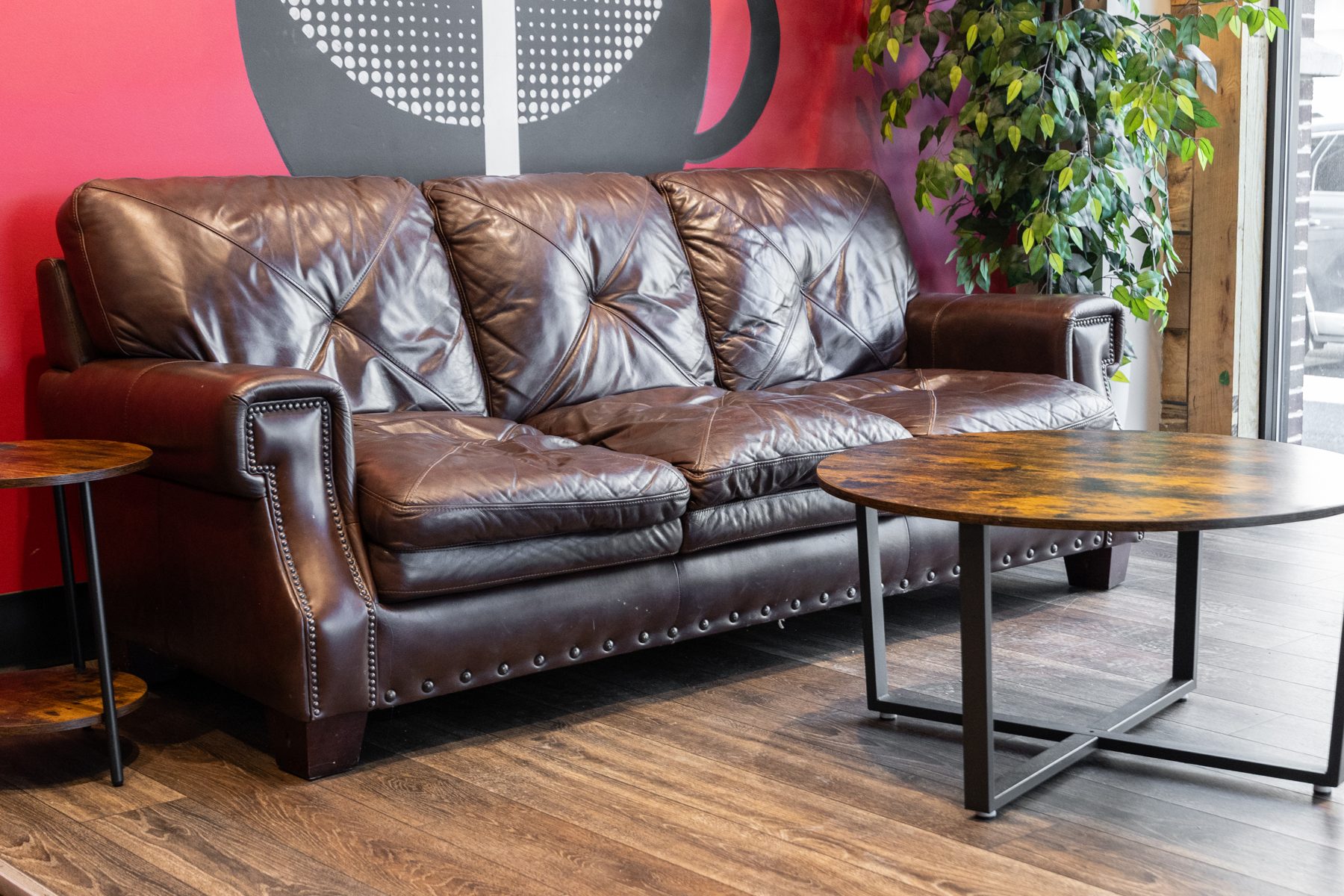 Leather sofa in the lounge at High Grounds Glassboro