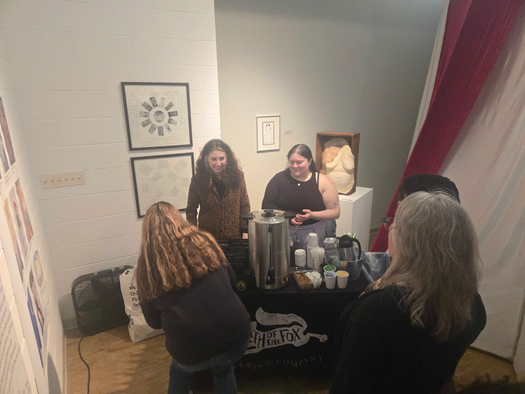 Death of the Fox coffee station serving guests at an art gallery event
