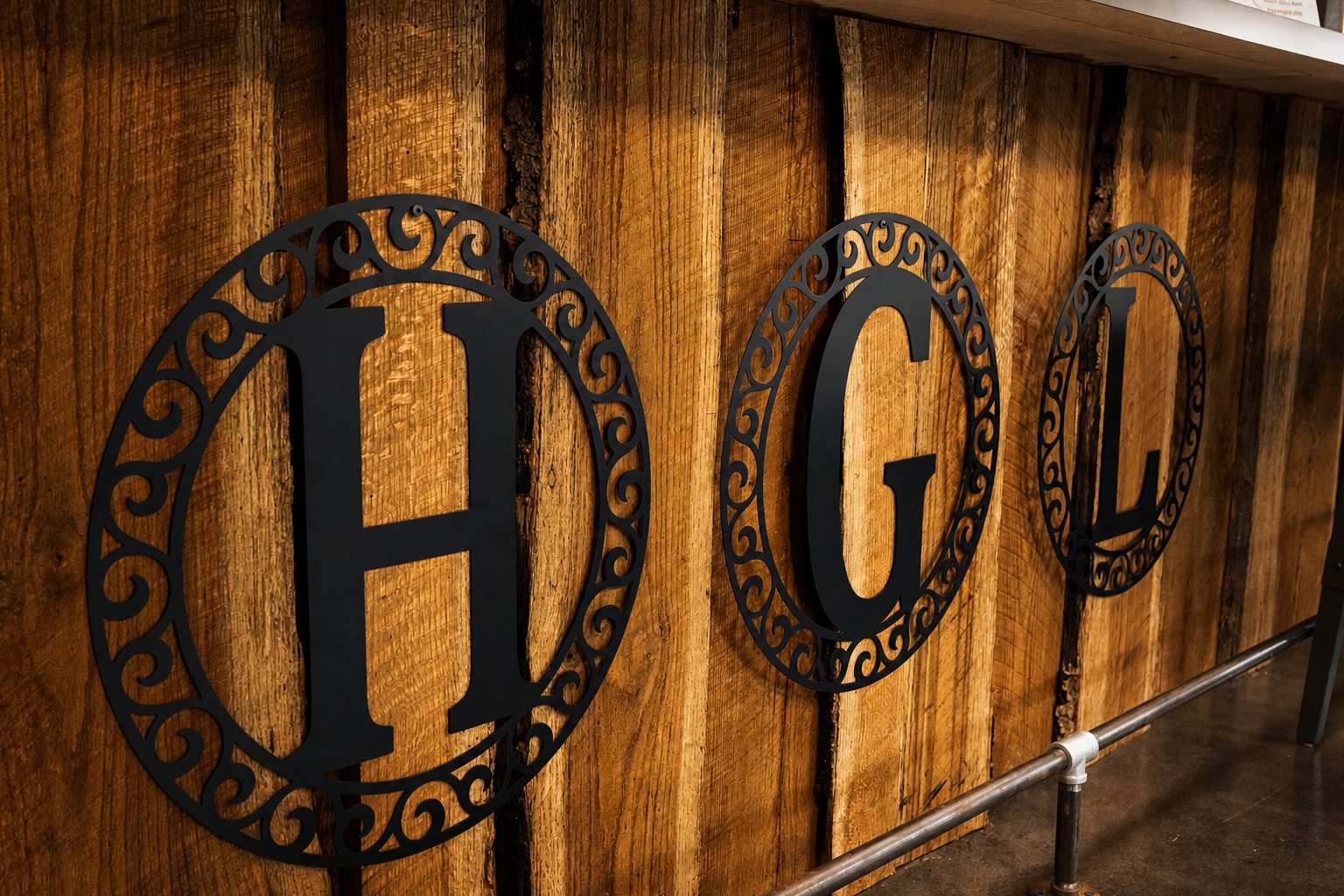 High Grounds monogram on the front of the espresso bar
