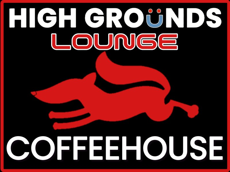 High Grounds Lounge Coffeehouse sign with the red running fox